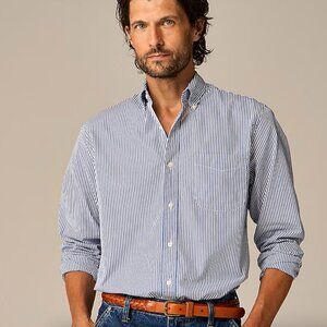 New J.Crew Secret Wash SLIM FIT XL French Blue Poplin STRIPE Shirt Button Down